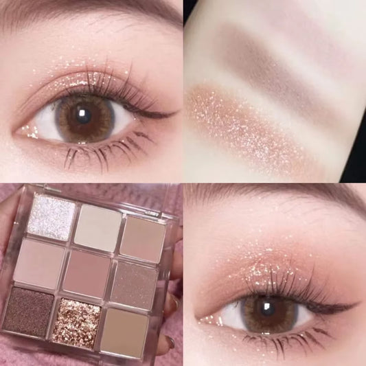 9 Color Glitter Eyeshadow Palette Pink Pearly Eyeshadow Palette Korean Charming Eye Makeup Palette Shiny Eye Shadow Eye Pigments