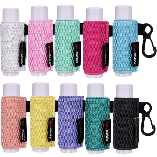 10PCS Lip Balm Holder Sleeves Keychain Compact Clip on Lipstick Holder Chapstick Holder Lip Gloss Holder Keychain Chapstick Elastic Sleeves