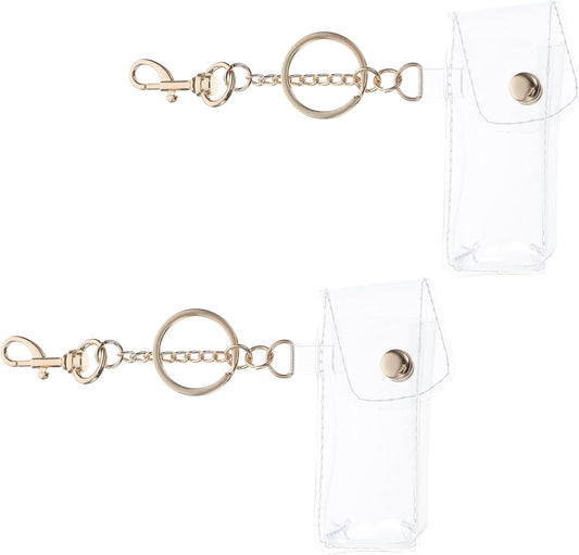 Transparent Lipstick Keychain Pouch Clear Mini Lip Gloss Holder Lip Balm Case Compact Portable Key Ring Organizer for Travel and Daily Use