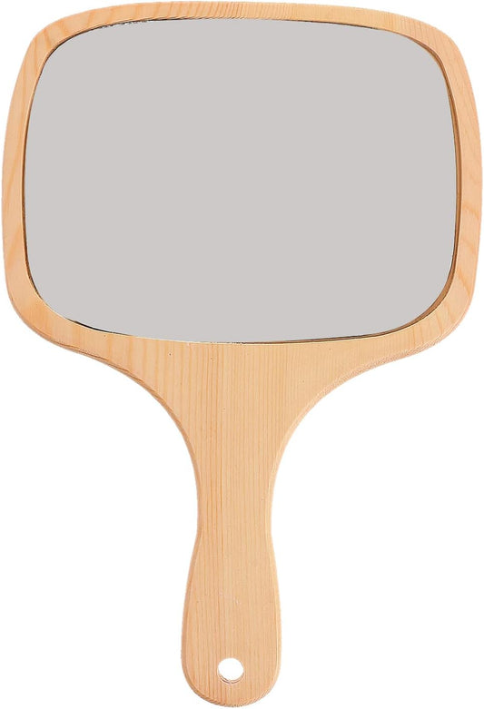 Wood Makeup Mirrors, Portable Wooden Handle Hand Held Makeup Mirrors Vintage Wood Vanity Cosmetic Mirror Travel Makeup Mirror for Women (Size 2 Large)