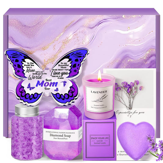 Mothers Day Gifts Basket for Mom from Daughter Son:  Relaxing Spa Gift Basket Set with Butterfly-Shaped Acrylic Keepsake, Unique Gifts for Wife Grandma Her Friend Sister, Birthday, Christmas