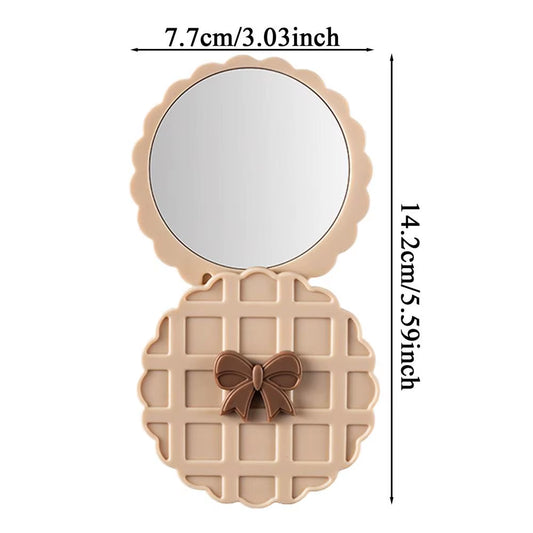 Pocket Mirror Waffle Pattern Pocket Makeup Mirrors round Makeup Tool Cosmetic Makeup Mirrors Hand Mini Mirror Cute Pocket Mirror