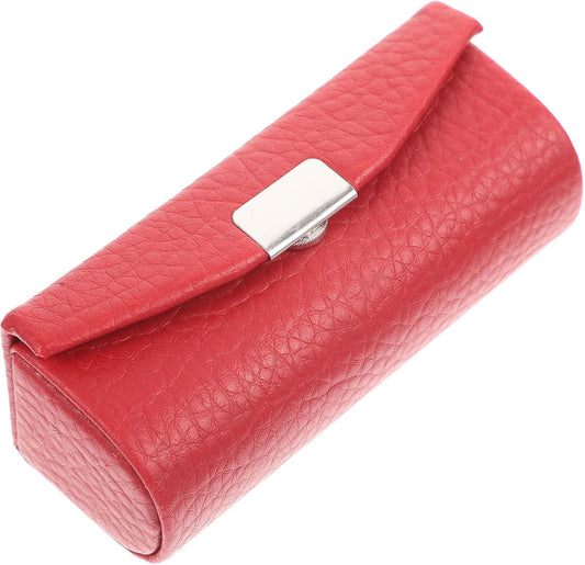Lipstick Case Purse Holder Leather Holder Lipstick Box with Mirror Makeup Travel Cases Cosmetic Storage Organizer for Women Lipsticks Lip Gloss Lip Balm Red Balm