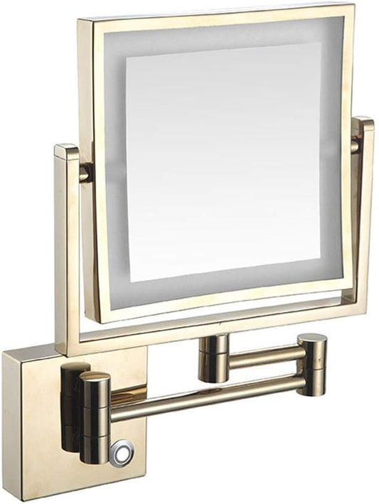 Makeup Mirror 3X Magnification 360 Degree Swivel Two-Sided Extendable 8 Inch Rectangle Extendable Arm for Bathroom (Color : Gold, Size : Plug)
